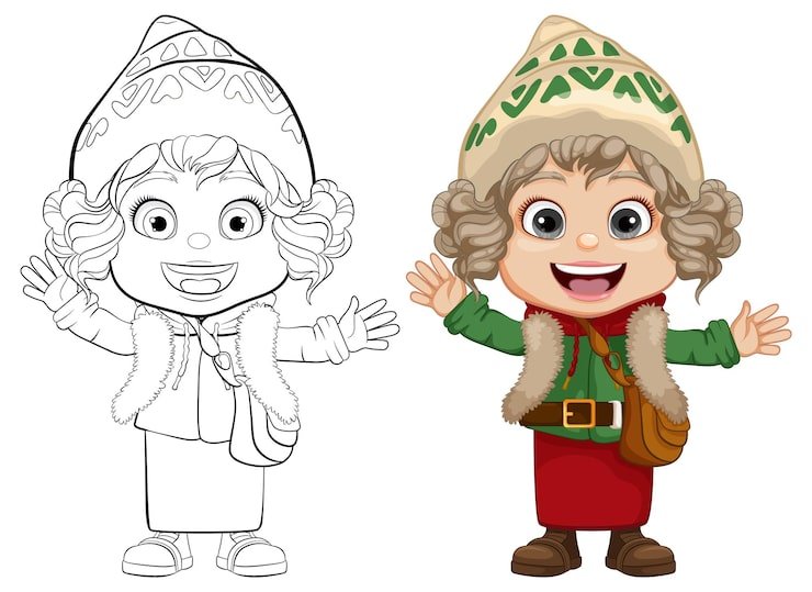 Cheerful Winter Celebration Cartoon Character Girl 1308 153950
