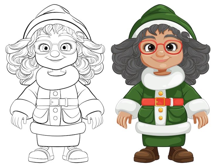 Cheerful Woman Wearing Green Santa Cloth Cartoon Character 1308 158684