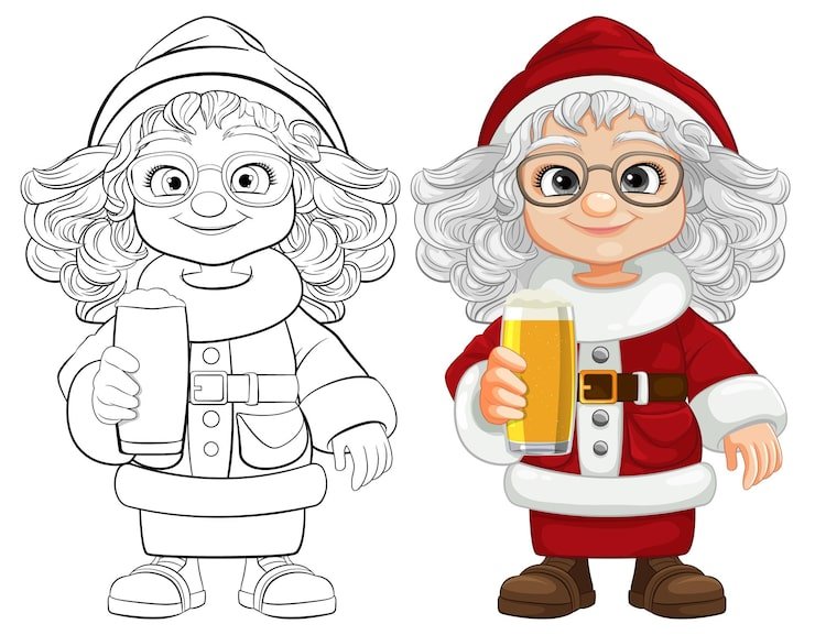 Cheerful Woman Wearing Santa Cloth Cartoon Character Holding Beer 1308 158171