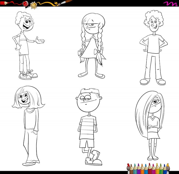Children Teenager Characters Set Color Book 11460 9462