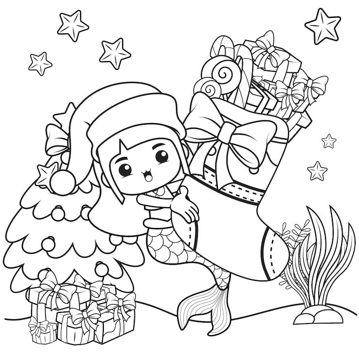Christmas Coloring Book With Cute Mermaid Girl 293286 520