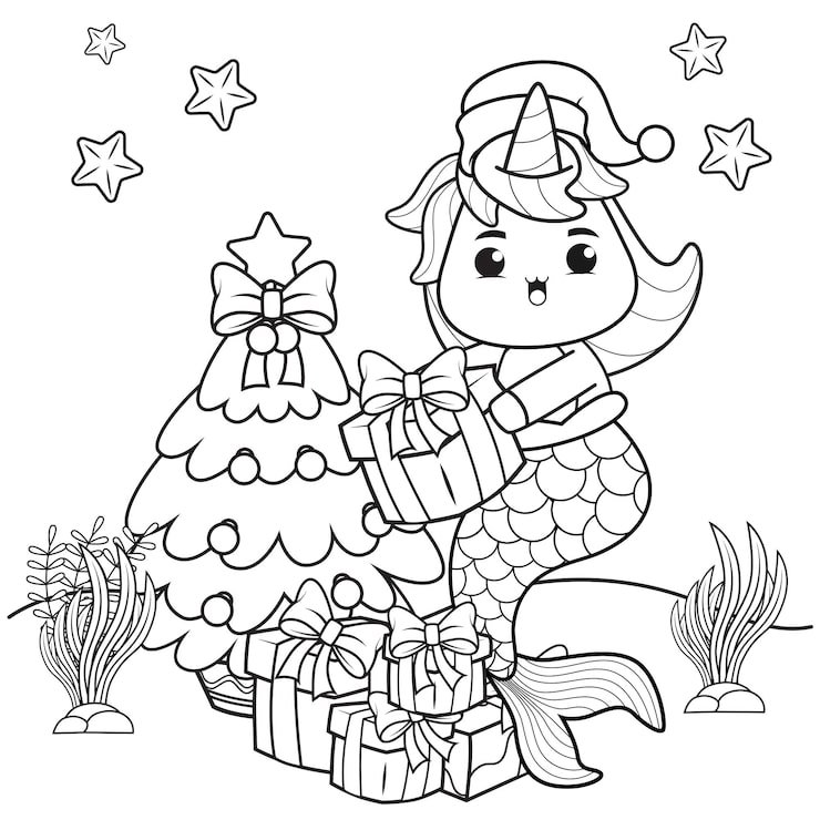 Christmas Coloring Book With Cute Unicorn Mermaid 293286 521