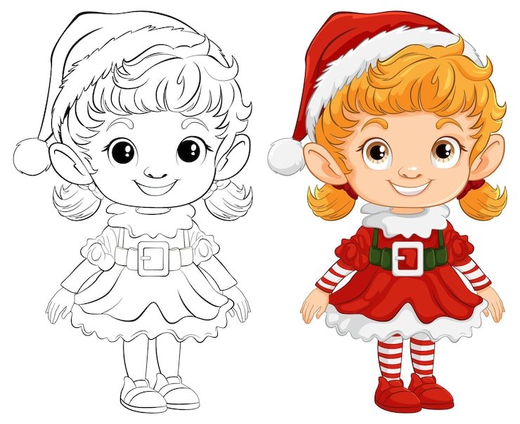 Christmas Elf Girl Before After Coloring 1308 164232