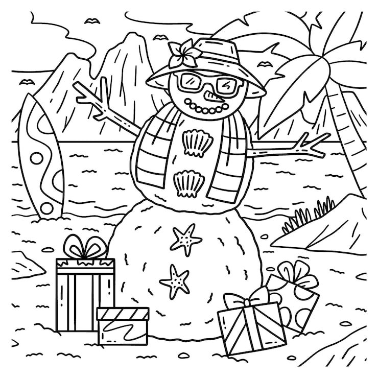 Christmas July Beach Snowman Isolated Coloring 576561 14291