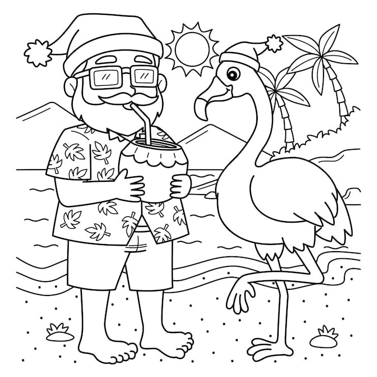 Christmas July Santa Flamingo Coloring Page 576561 16152