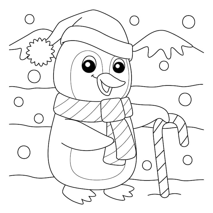 Christmas Santa Penguin Coloring Page Kids 576561 2821
