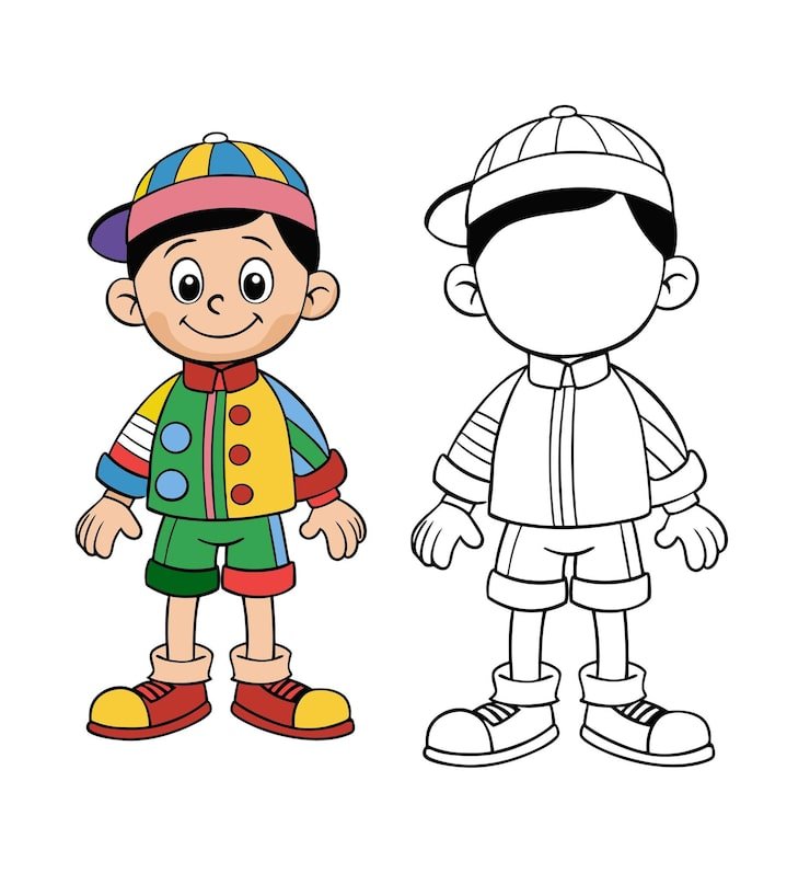 Colorful Cartoon Boy Wearing Cap Cheerful Expression 1283348 110195