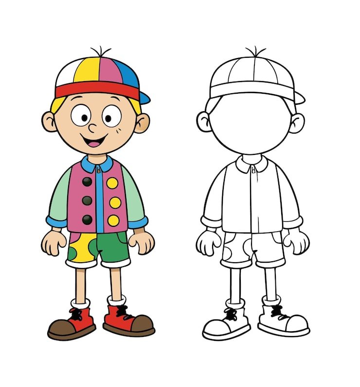 Colorful Cartoon Boy With Happy Face Wearing Cap Standing Drawing 1283348 110105