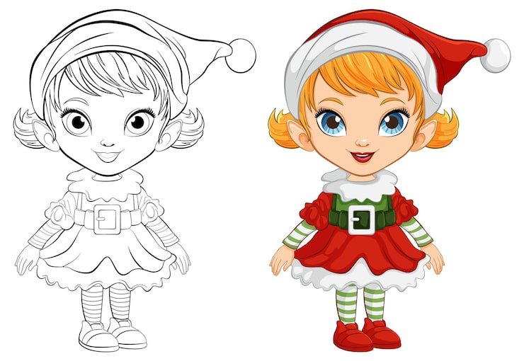 Colorful Christmas Elf Illustration Sketch 1308 163608
