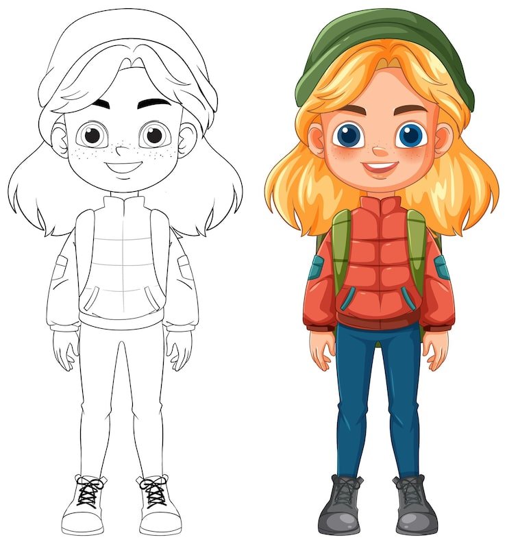 Colorful Girl With Backpack Illustration 1639 62339