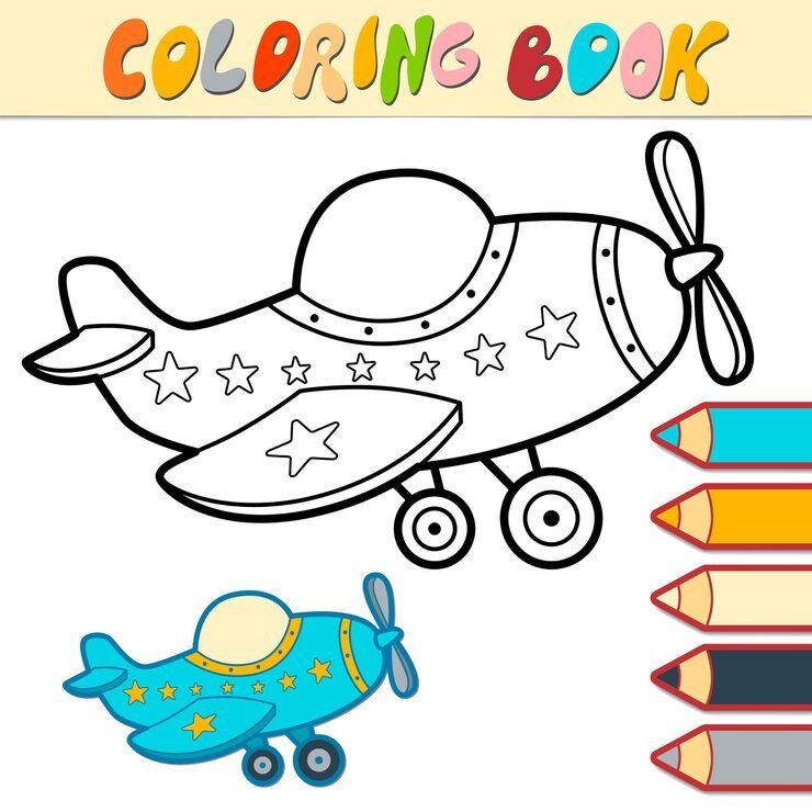 Coloring Book Page Kids Plane Black White Illustration 160901 2392