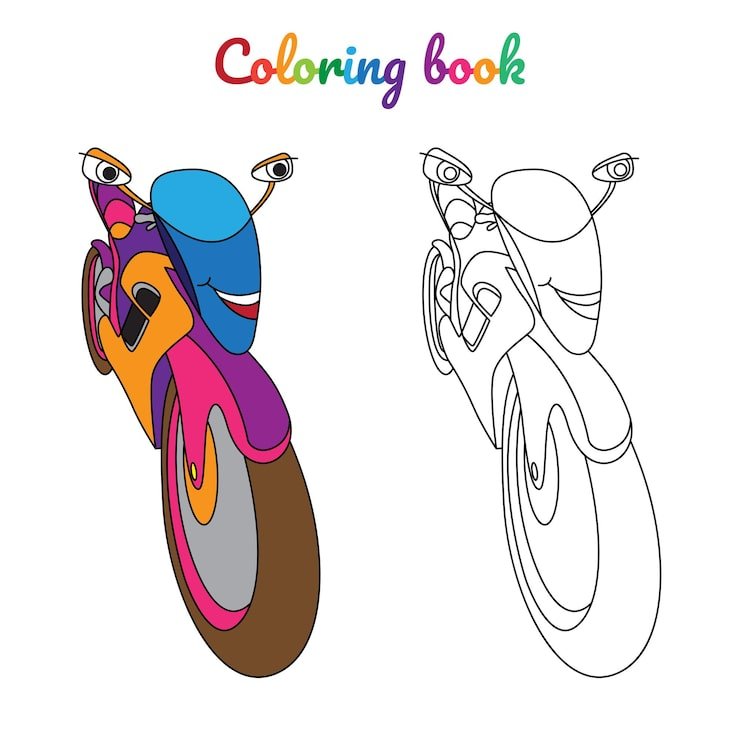 Coloring Page Children With Cartoon Motorcycle Character 738514 38