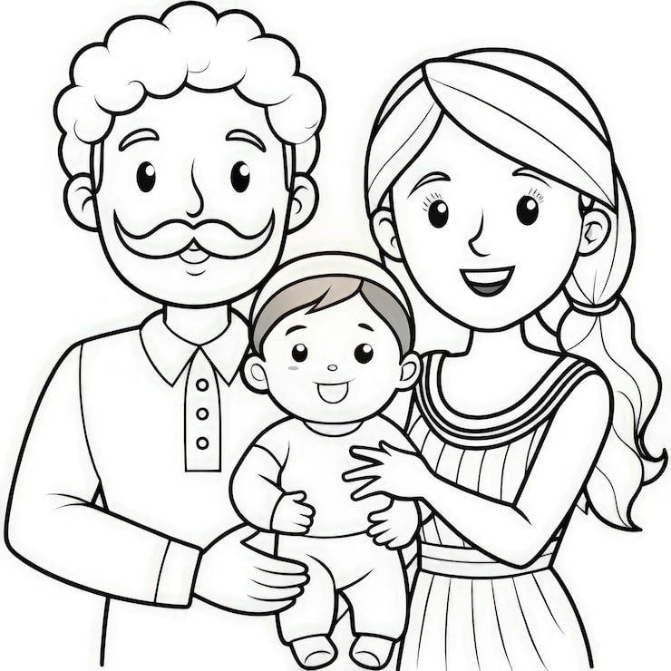 Coloring Page Loving Couple With Their Smiling Baby Perfect Family Fun Generative Ai 437323 37394