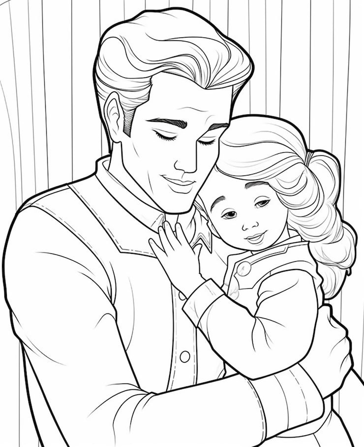 Coloring Page Man Holding Baby Girl Generative Ai 958078 49444