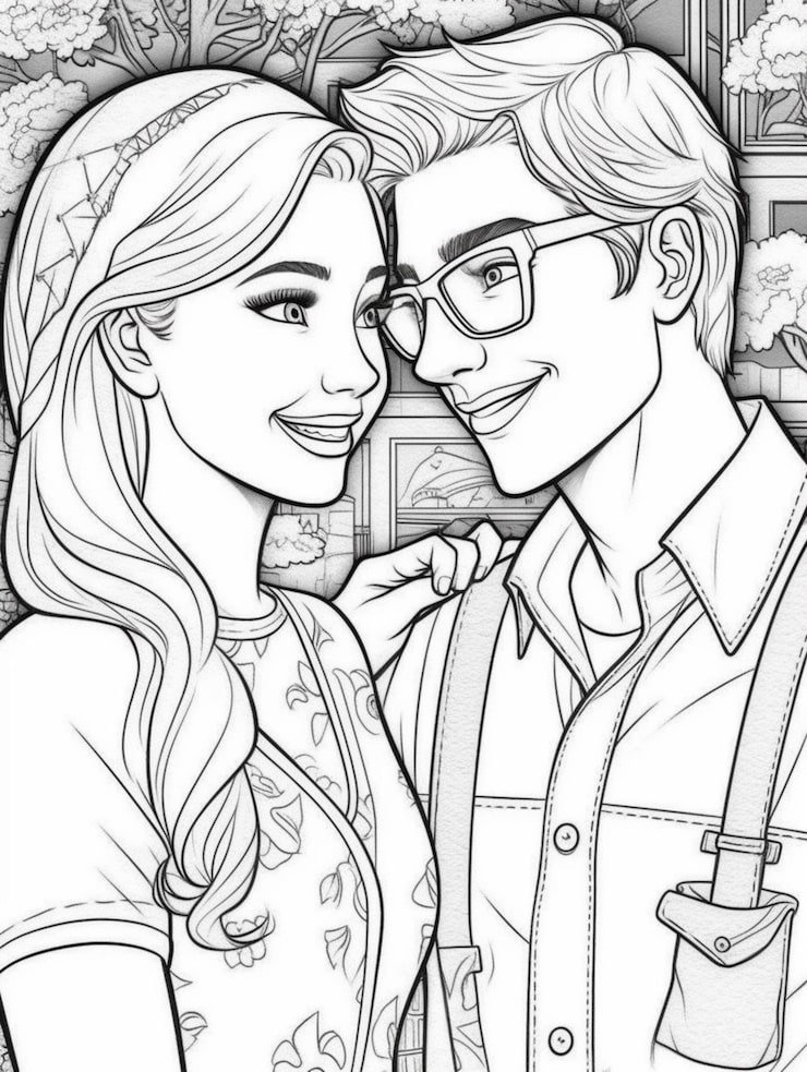Coloring Page Man Woman Room Generative Ai 733139 34160