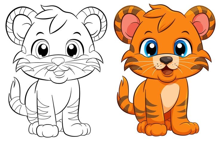 Coloring Page Outline Cute Tiger 1308 139968