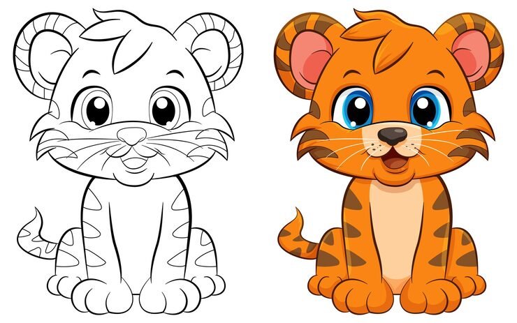 Coloring Page Outline Cute Tiger 1308 139987