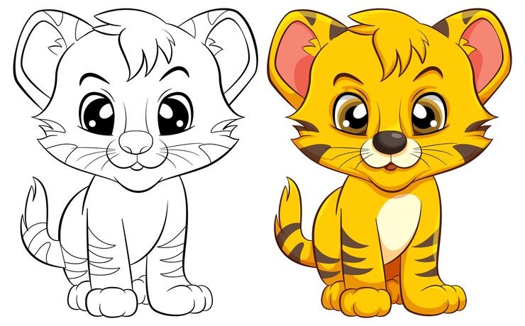 Coloring Page Outline Cute Tiger 1308 140155