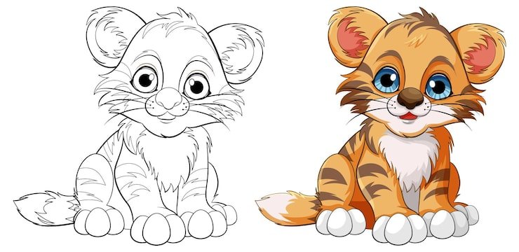 Cute Baby Tiger Cartoon Character Outline Colouring 1308 141079