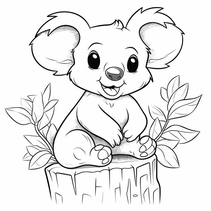 Cute Bird Kids Coloring Page Hand Drawn Bear Outline Illustration Black White 884500 9689