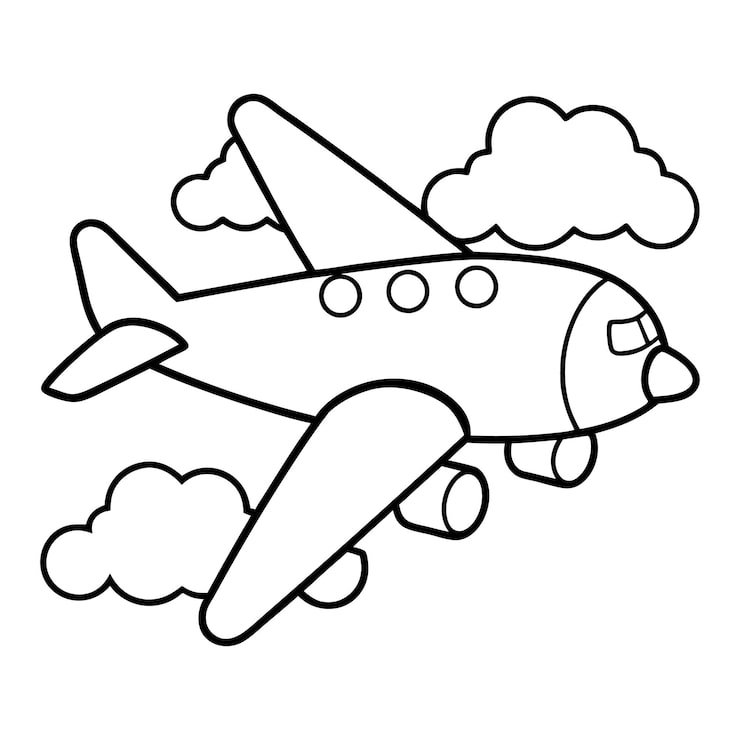 Cute Black White Airplane Coloring Page 1145966 9788
