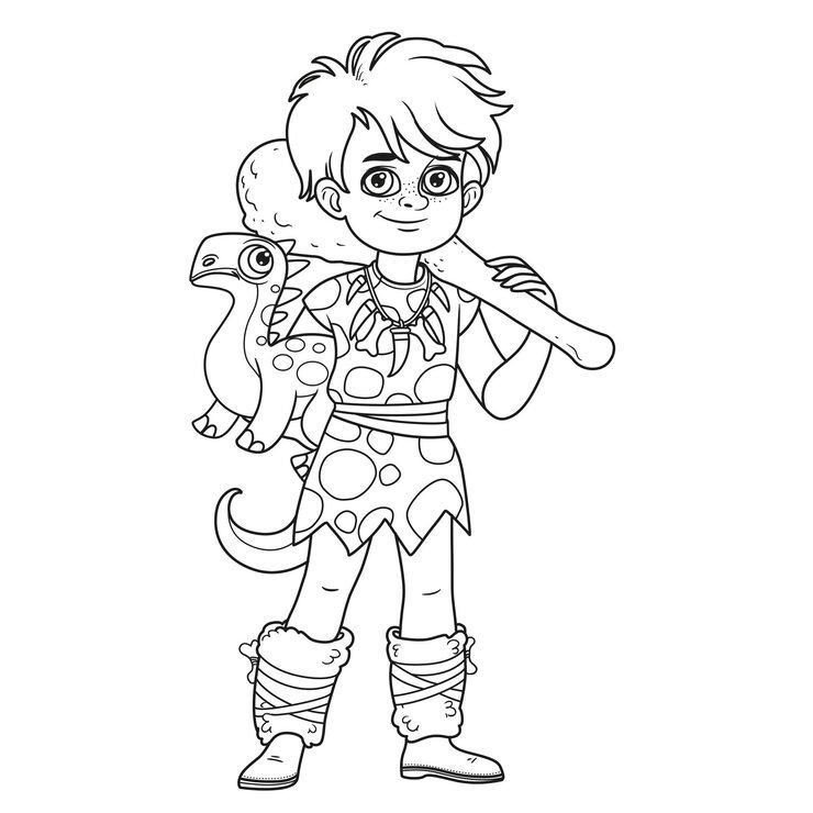Cute Boy Suit Prehistoric Man Dinosaur Toy Truncheons Hands Outlined Coloring Page 555467 3468