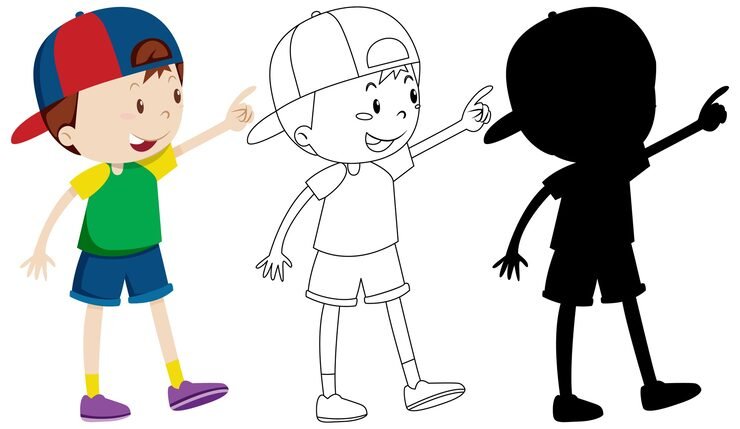 Cute Boy Wearing Cap Colour Outline Silhouette 1308 49977