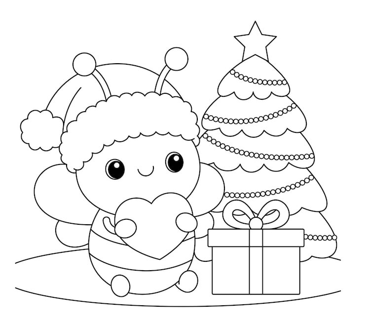Cute Cartoon Bee Christmas Tree Coloring Page Kids 942736 3889