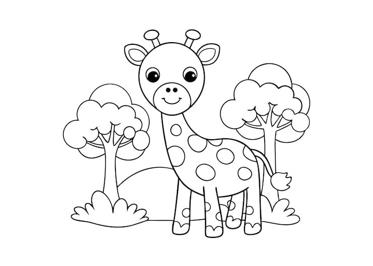Cute Cartoon Giraffe Nature With Trees 1261583 7237