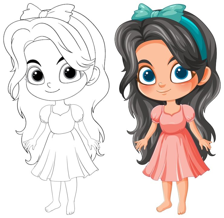 Cute Cartoon Girl Color Outline 1308 168125
