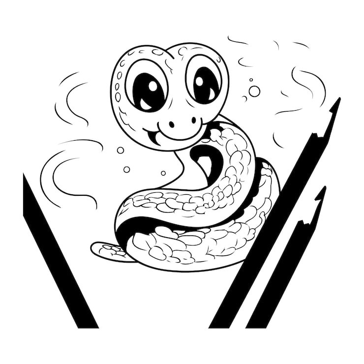 Cute Cartoon Snake Black White Vector Illustration Coloring Book 856795 44108