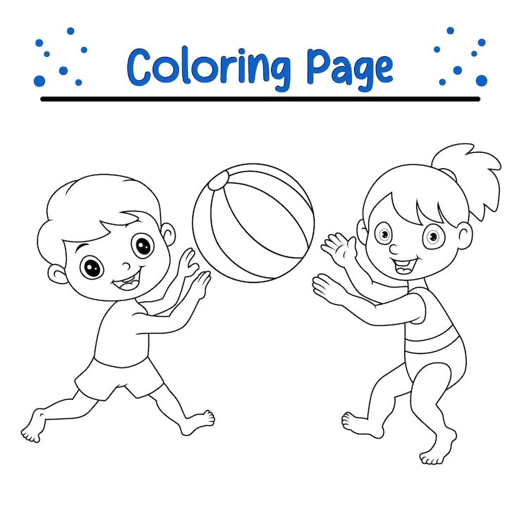 Cute Children Playing Coloring Book Page 920056 988