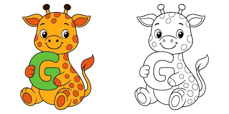 Cute Coloring Book Giraffe Cartoon Holding U Alphabet Letter Illustration 310181 382