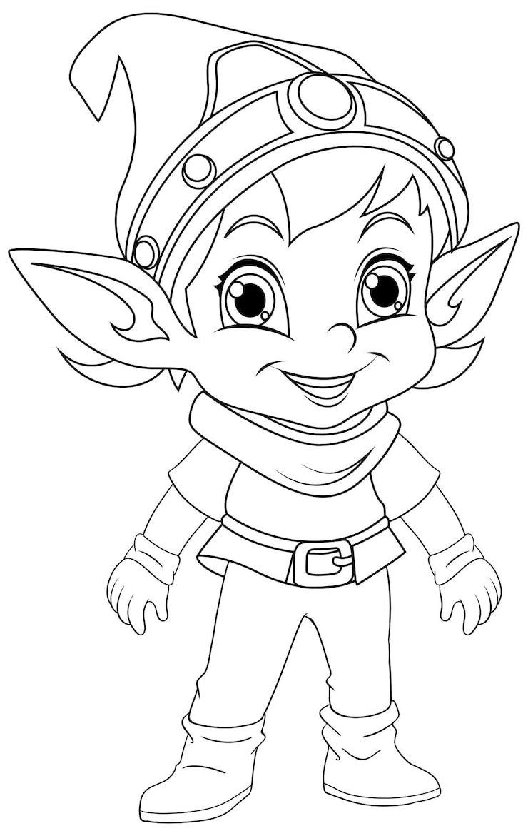 Cute Elf Cartoon Character Outline Colouring 1308 140536