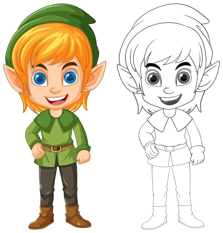 Cute Elf Cartoon Isolated Doodle Outline 1308 140830