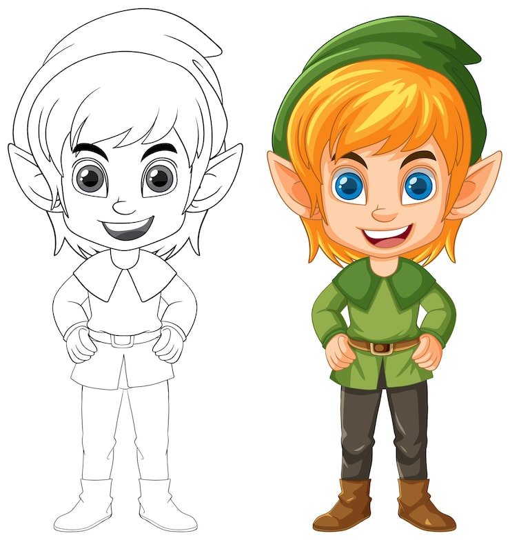 Cute Elf Cartoon Isolated Doodle Outline 1308 140912