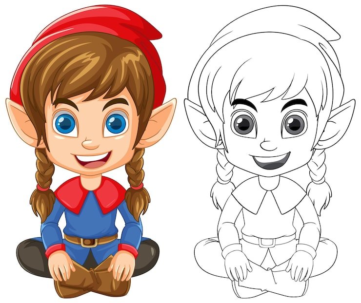 Cute Elf Cartoon Isolated Doodle Outline 1308 141394