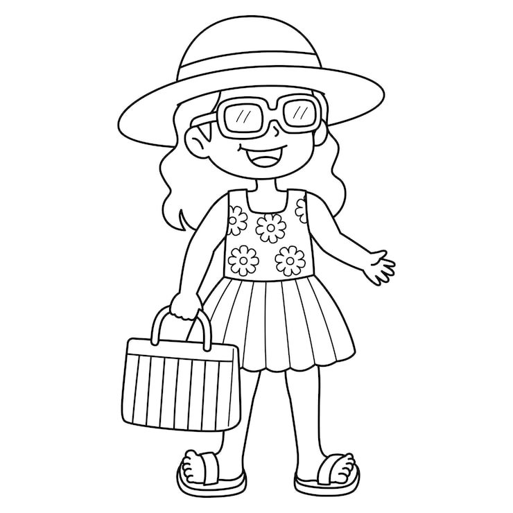 Cute Funny Coloring Page Girl Summer Outfit Provides Hours Coloring Fun Children Color This Page Is Very Easy Suitable Little Kids Toddlers 576561 10630