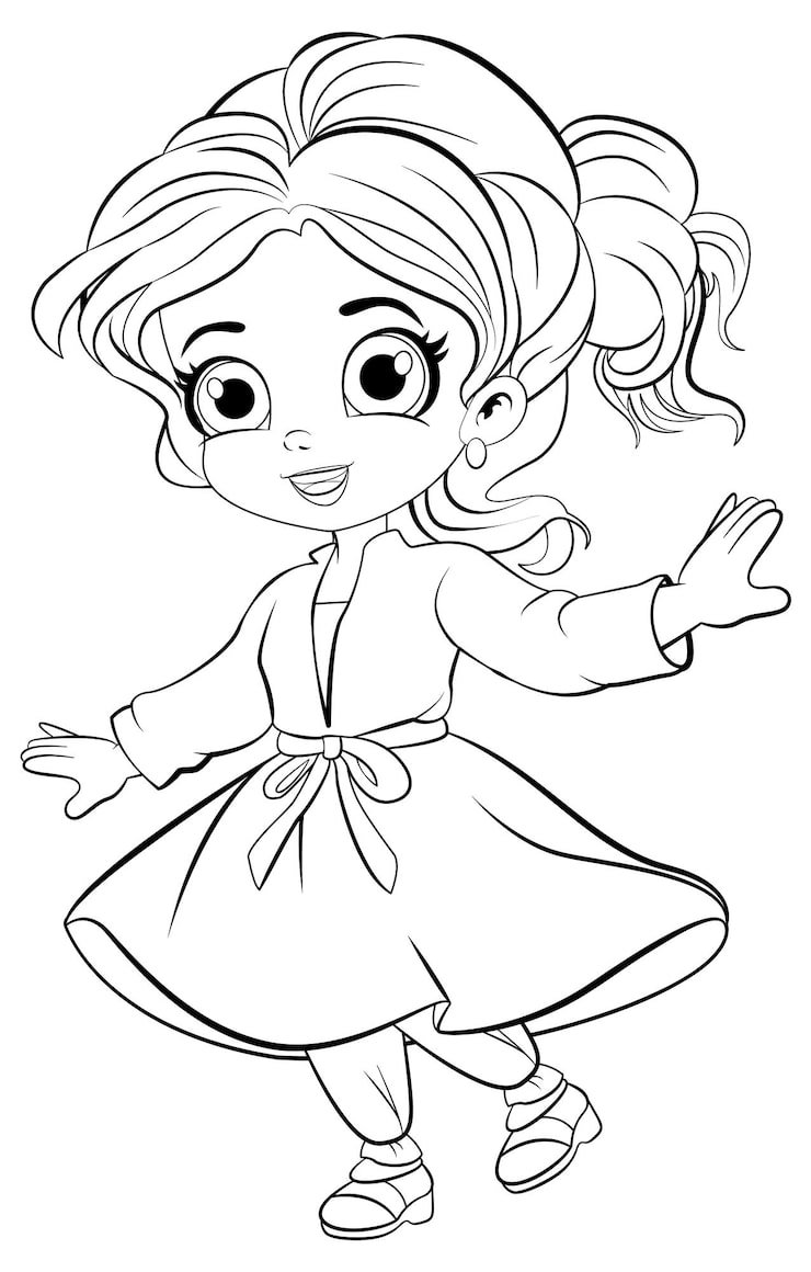 Cute Girl Beautiful Dress Outline Colouring 1308 140596