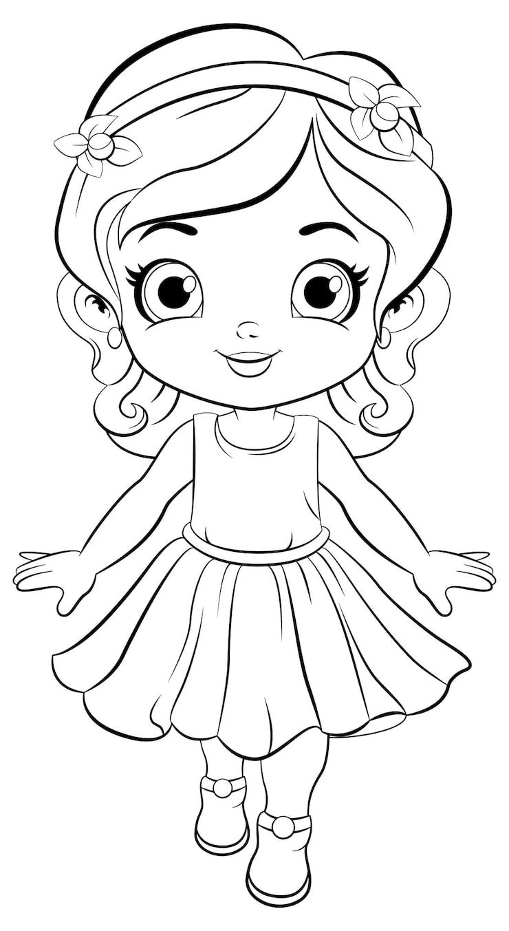Cute Girl Beautiful Dress Outline Colouring 1308 140896