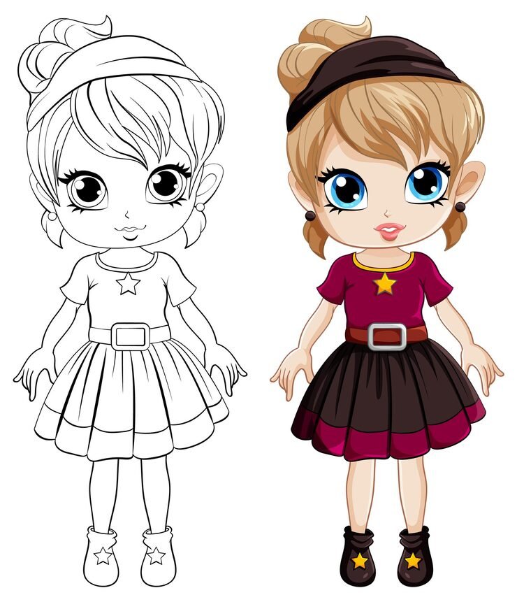 Cute Girl Cartoonl Its Doodle Coloring Character 1308 138584