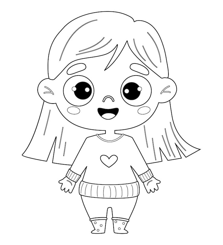 Cute Happy Kid Girl Outline Drawing Coloring Book 248911 2150