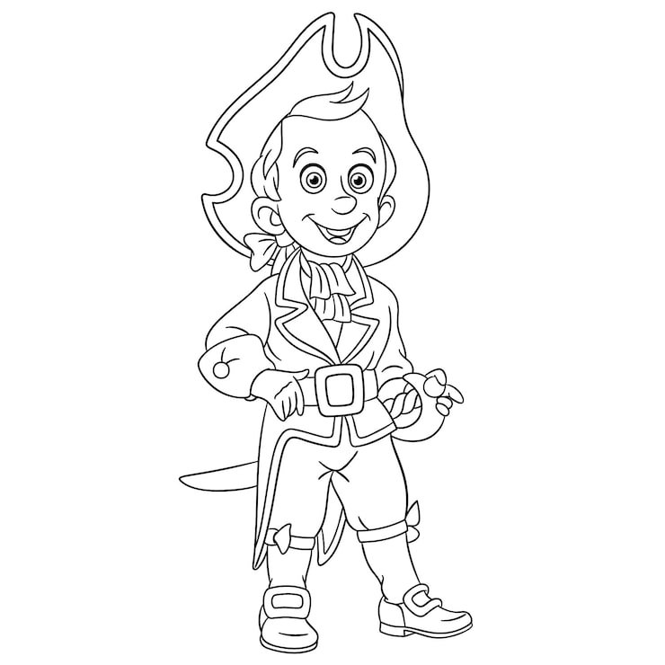 Cute Happy Young Pirate Boy Cartoon Coloring Book Page Kids 727710 273