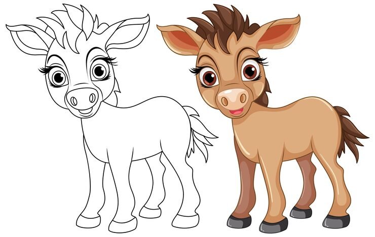 Cute Horse Cartoon Animal Its Doodle Coloring Character 1308 146452