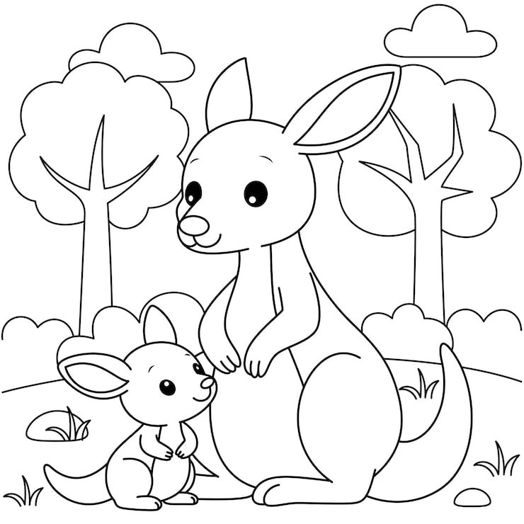 Cute Kawaii Kangaroo Baby Cartoon Character Coloring Page Illustration Wild Animal Mother Day 942736 3573