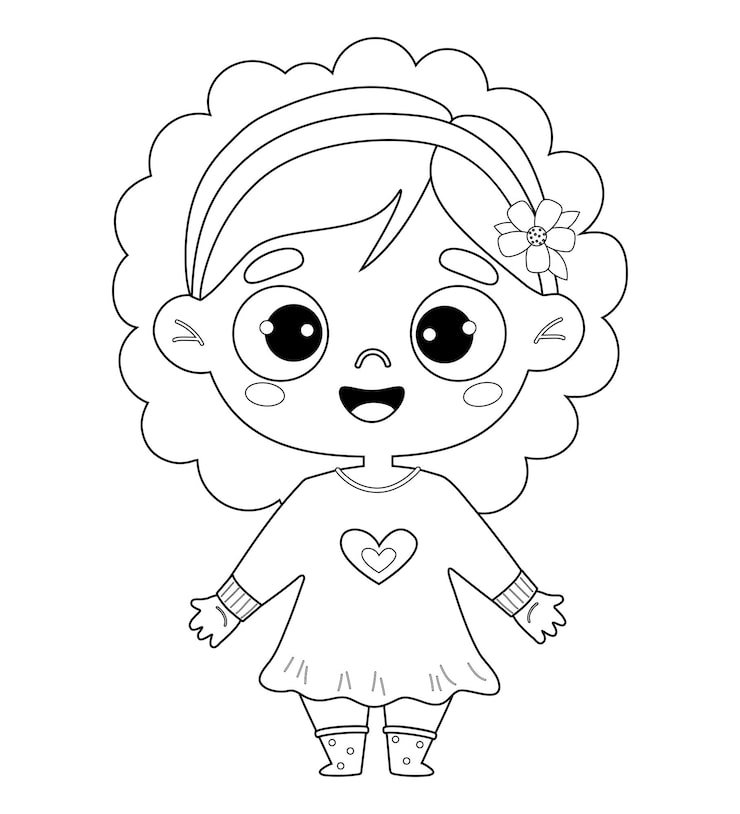 Cute Kid Girl Outline Drawing Coloring Book Isolated Funny Kid Character White Background 248911 2153