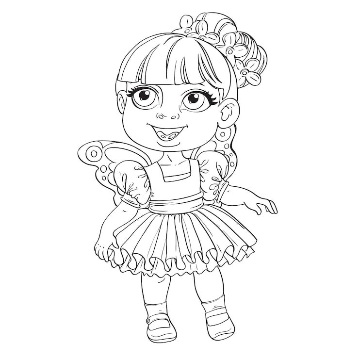 Cute Little Girl Tutu Wings Outlined 555467 2479