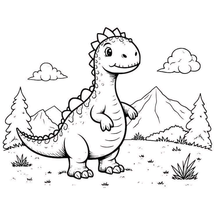 Cute Vector Illustration Dinosaurus Doodle Colouring Page Kids 634677 8001