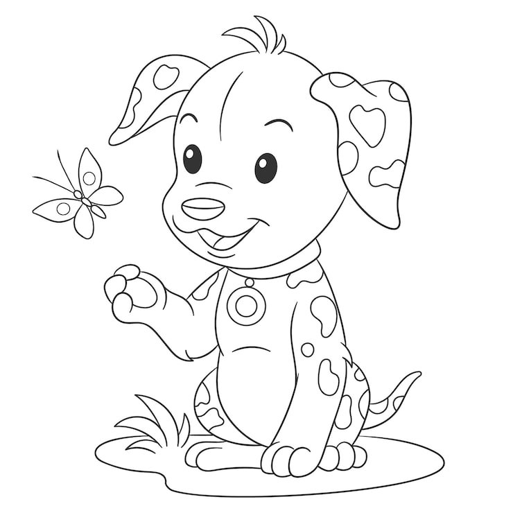Dalmatian Dog Butterfly Cartoon Character Coloring Book Page Line Art Style 724547 119