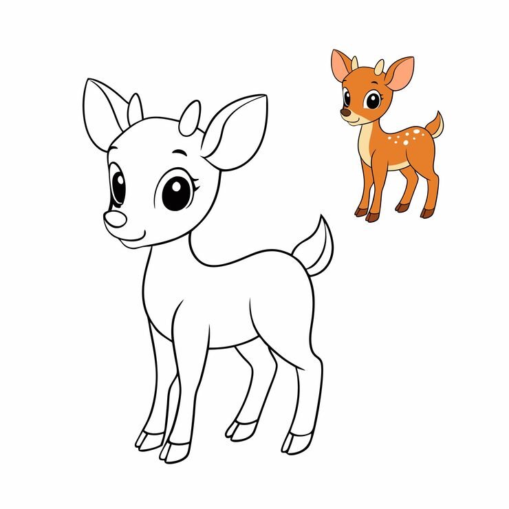 Delightful Coloring Page Featuring Small Adorable Deer Standing Gracefully Woodland Deer 1303757 1045